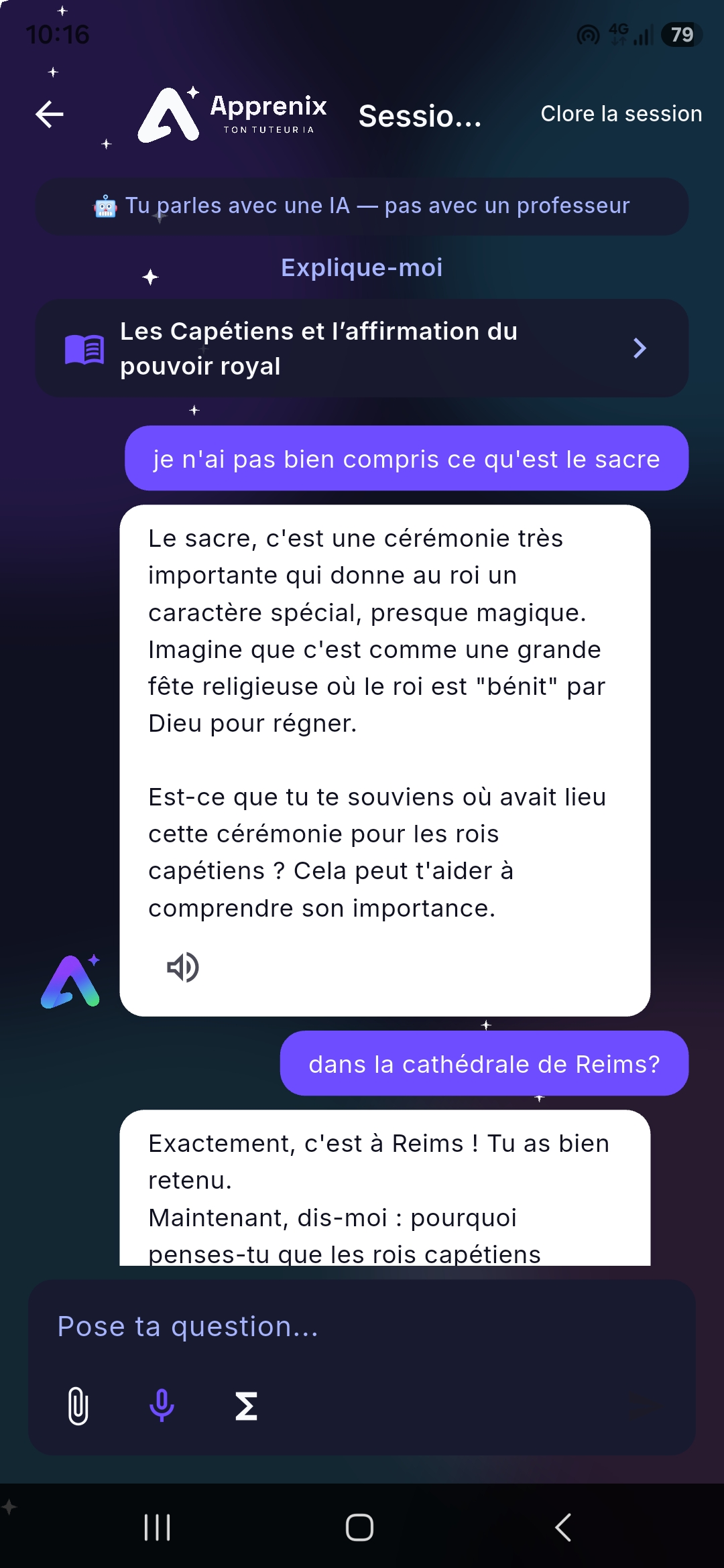 Dialogue socratique dans l'app Apprenix